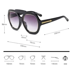 Fashionabla solglasögon - överdimensionerad båge - dekorativ metallpil - unisex