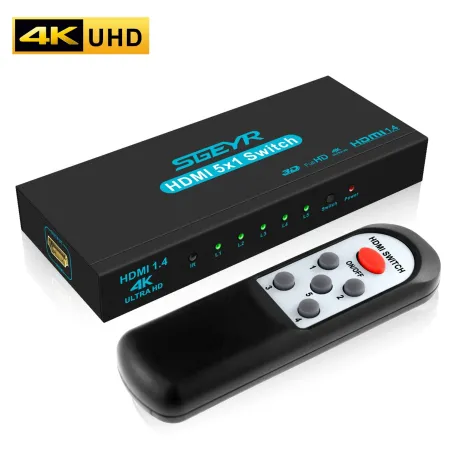 HDMI-omkopplare - 5 in / 1 ut - med IR-fjärrkontroll - 1,4 HDCP