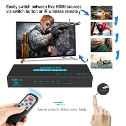 Conmutadores HDMIConmutador HDMI - 5 entradas / 1 salida - con mando a distancia IR - 1.4 HDCP