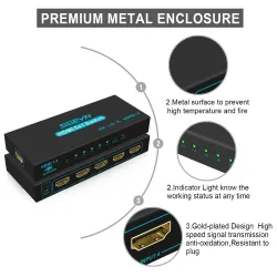 HDMI-omkopplare - 5 in / 1 ut - med IR-fjärrkontroll - 1,4 HDCP