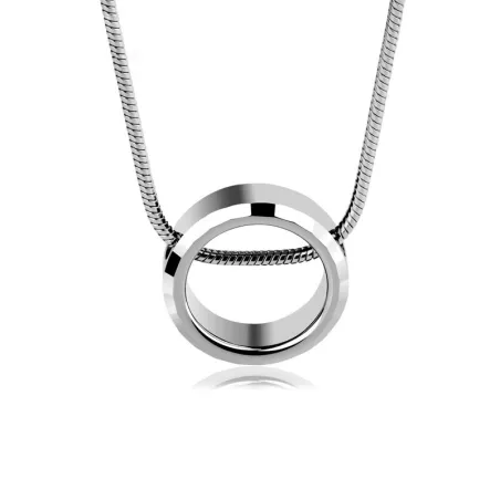 Pendentif rond tendance - avec chaîne en acier au titane - unisexe