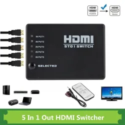 5 in / 1 out - HDMI-kytkin - jakaja - HUB - infrapunakaukosäätimellä - 1080P - HDTV DVD BOXille