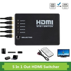5 inn / 1 ut - HDMI switcher - splitter - HUB - med IR fjernkontroll - 1080P - for HDTV DVD BOX