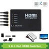5 in / 1 out - HDMI switcher - splitter - HUB - with IR remote controller - 1080P - for HDTV DVD BOXSplitters