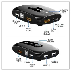 HDMI KVM-switch - med forlænger - 4 USB 2.0 - 4K30Hz 1080P60Hz