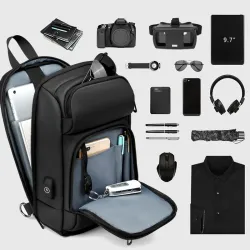 Trendig axelväska för laptop - ryggsäck med USB-laddningsport - vattentät