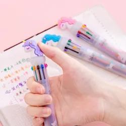 Multifarvet gelpen - med flamingo - 10 blækfarver