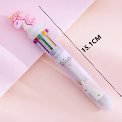 Stylo gel multicolore - avec flamant rose - 10 couleurs d'encre
