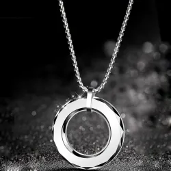 Ciondolo rotondo alla moda in tungsteno - con collana in acciaio al titanio