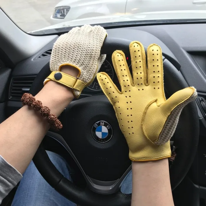 Korte autohandschoenen - geitenleer / gebreid - unisexHandschoenen
