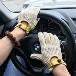 Luvas de condução curtas - couro de cabra / de malha - unissex