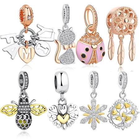 PulseraDijes lujosos para pulseras / collares - plata de ley 925 - abeja / árbol genealógico / gato