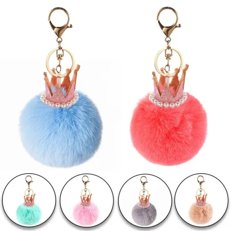 Pendentif boule en peluche avec couronne scintillante / perles - porte-clés