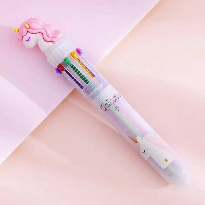 Multifarvet gelpen - med flamingo - 10 blækfarver