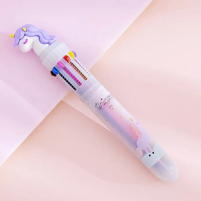 Stylo gel multicolore - avec flamant rose - 10 couleurs d'encre