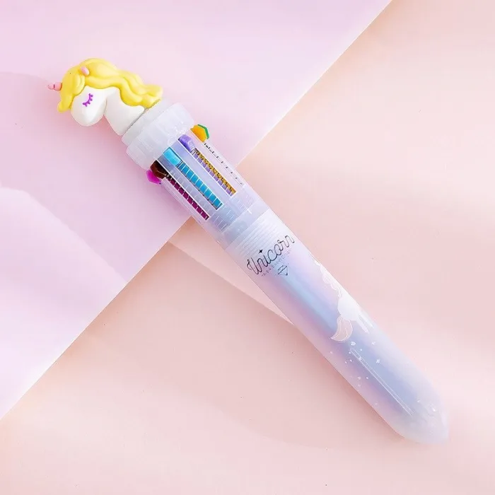 Stylo gel multicolore - avec flamant rose - 10 couleurs d'encre