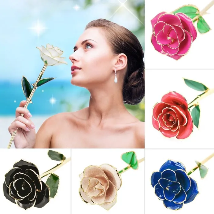 Rose dyppet i 24k gull - med stativ - bursdag / Valentinsdag / bryllupsgave
