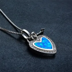 Heart shaped pendant with blue opal / crystals / key - with chainNecklaces