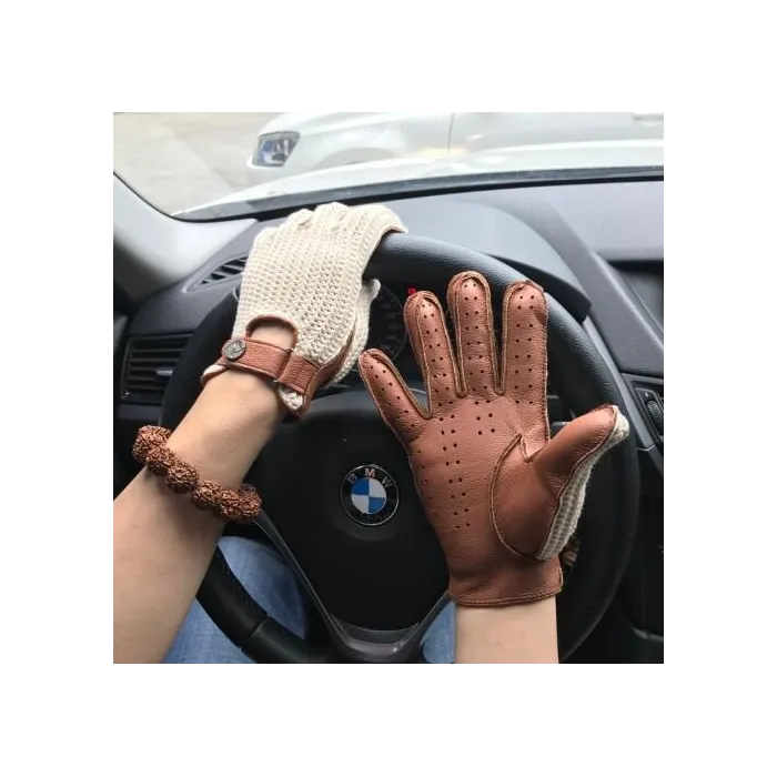 Gants de conduite courts - cuir de chèvre / tricot - mixte