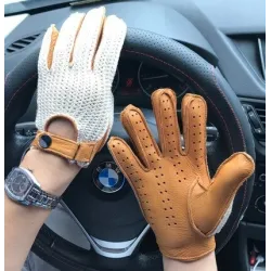 Korte kjørehansker - geiteskinn / strikket - unisex