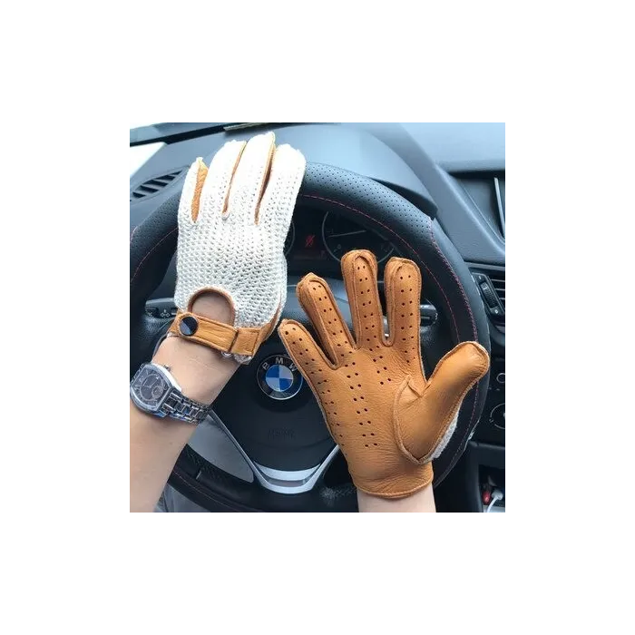 Gants de conduite courts - cuir de chèvre / tricot - mixte