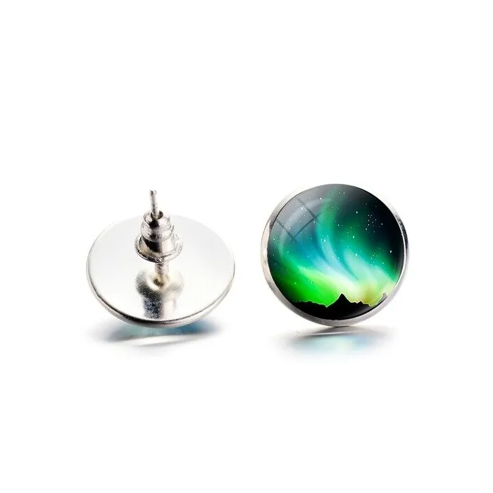 Round glass stud earrings - northern lightsEarrings
