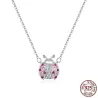 CollarColgante en forma de mariquita - con circonita rosa - collar de plata de ley