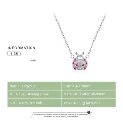 Ladybug shaped pendant - with pink zirconia - sterling silver necklaceNecklaces