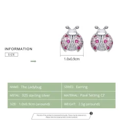 Earrings with ladybug - pink zirconia - 925 sterling silverEarrings