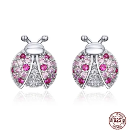 Örhängen med nyckelpiga - rosa zirconia - 925 sterling silver