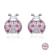 AretesPendientes con mariquita - circonita rosa - plata de ley 925