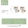 AretesPendientes con zorro de cristal naranja - Plata de ley 925