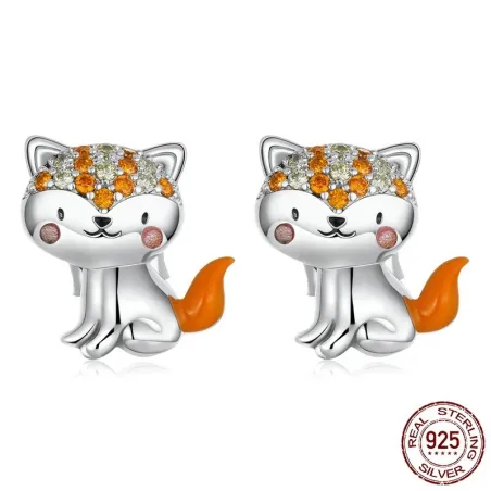 Boucles d'oreilles avec renard en cristal orange - argent sterling 925