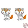 Earrings with orange crystal fox - 925 sterling silverEarrings