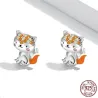AretesPendientes con zorro de cristal naranja - Plata de ley 925