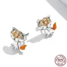 AretesPendientes con zorro de cristal naranja - Plata de ley 925