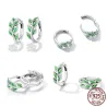 Hoop earrings with green leaves - 925 sterling silverKolczyki