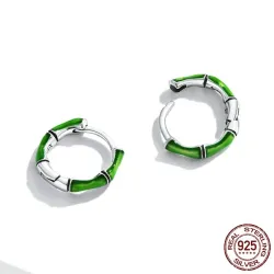 AretesPendientes redondos con bambú verde - plata de ley 925