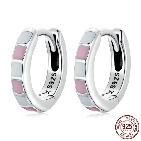 Boucles d'oreilles à carreaux contraste rose-blanc - argent sterling 925