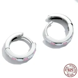 Boucles d'oreilles à carreaux contraste rose-blanc - argent sterling 925