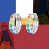 AretesPendientes redondos a cuadros de colores del arcoíris - plata de ley 925