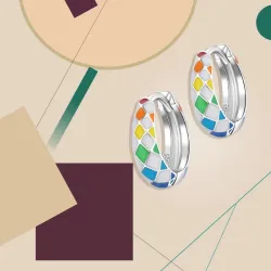 AretesPendientes redondos a cuadros de colores del arcoíris - plata de ley 925