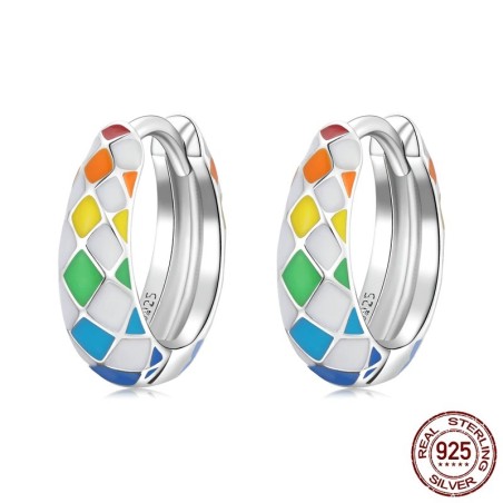 Orecchini rotondi a scacchi colorati arcobaleno - Argento sterling 925