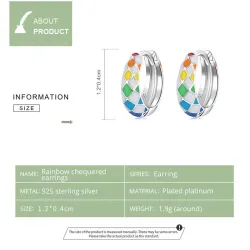 Boucles d'oreilles rondes à carreaux colorés arc-en-ciel - argent sterling 925