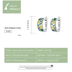Frisk naturlig citron / blade - øreringe - 925 sterling sølv