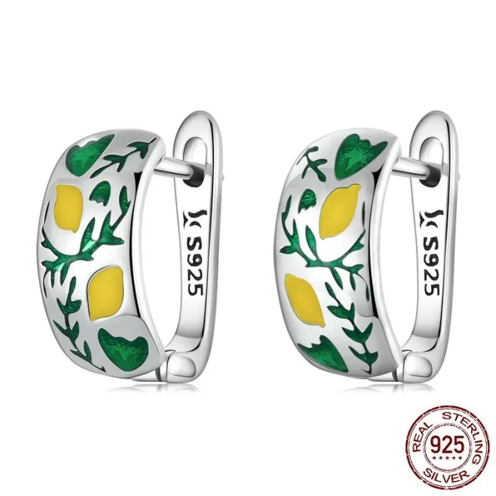 Frisk naturlig citron / blade - øreringe - 925 sterling sølv
