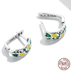 AretesLimón natural fresco / hojas - pendientes de botón - plata de ley 925