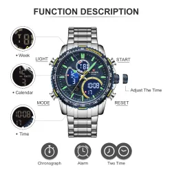 NAVIFORCE - luksuriøst sport Quartz ur - LED display - vandtæt