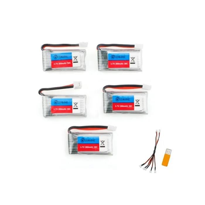 BateríasEachine E011 - 3.7V - 260MAH - 30C batería / cargador USB - 5 piezas