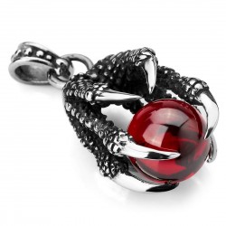 Stile punk - artigli di drago con perla rossa - collana in acciaio inossidabile